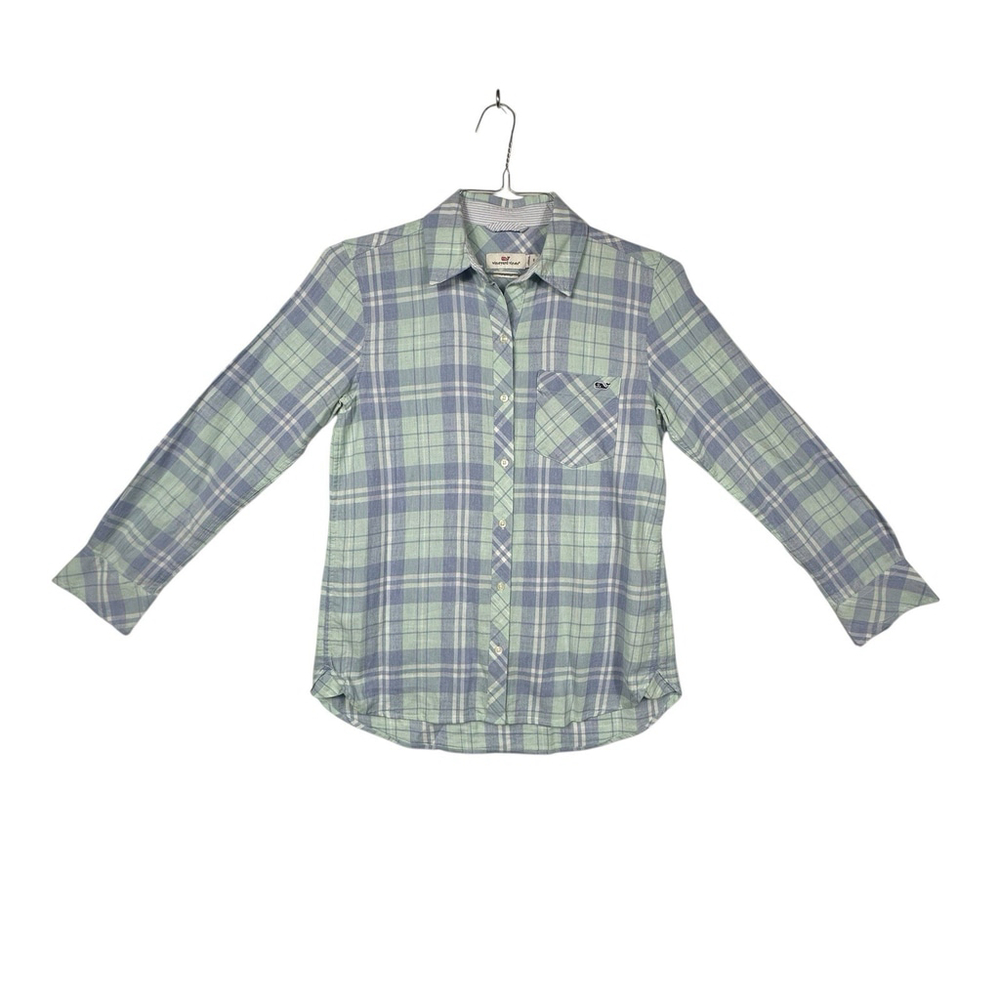 Vineyard Vines Women Button Down Relaxed Fit Blue and Green Cotton Size 0